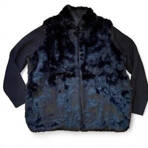 Winter witchy whimsigoth black knit faux fur cardigan womens size XL